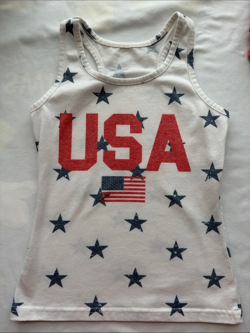 USA Stars Patriotic Tank Top White Navy Red Racerback 4th of July Est 4T-6
